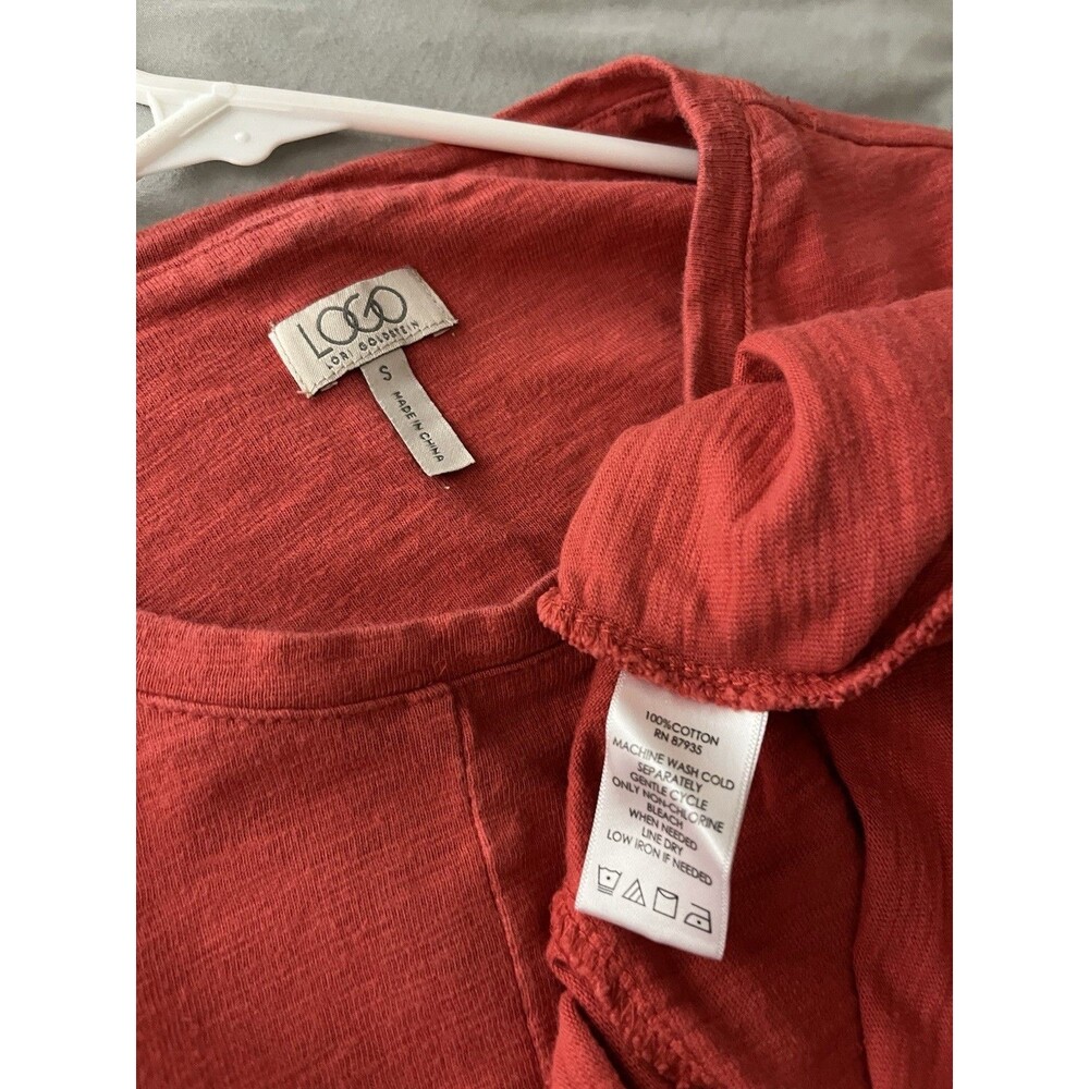 Logo Lori Rust Orange S Asymmetrical Hem Tunic Top - Long Sleeve with Pockets" - Picture 5 of 13